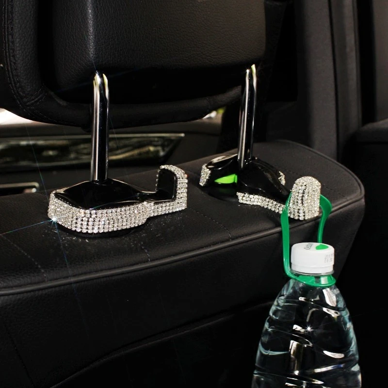 ZQDL Car Seat Back Hook Diamond Rhinestones Hanger Auto Back Universal Headrest Mount Storage Holder Car Interior Accessories