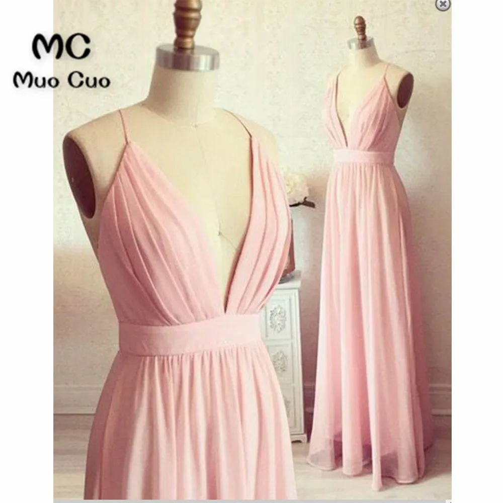 A-LINE SPAGHETTI STRAPS FLOOR-LENGTH BACKLESS PINK PROM DRESS WITH DRAPED 