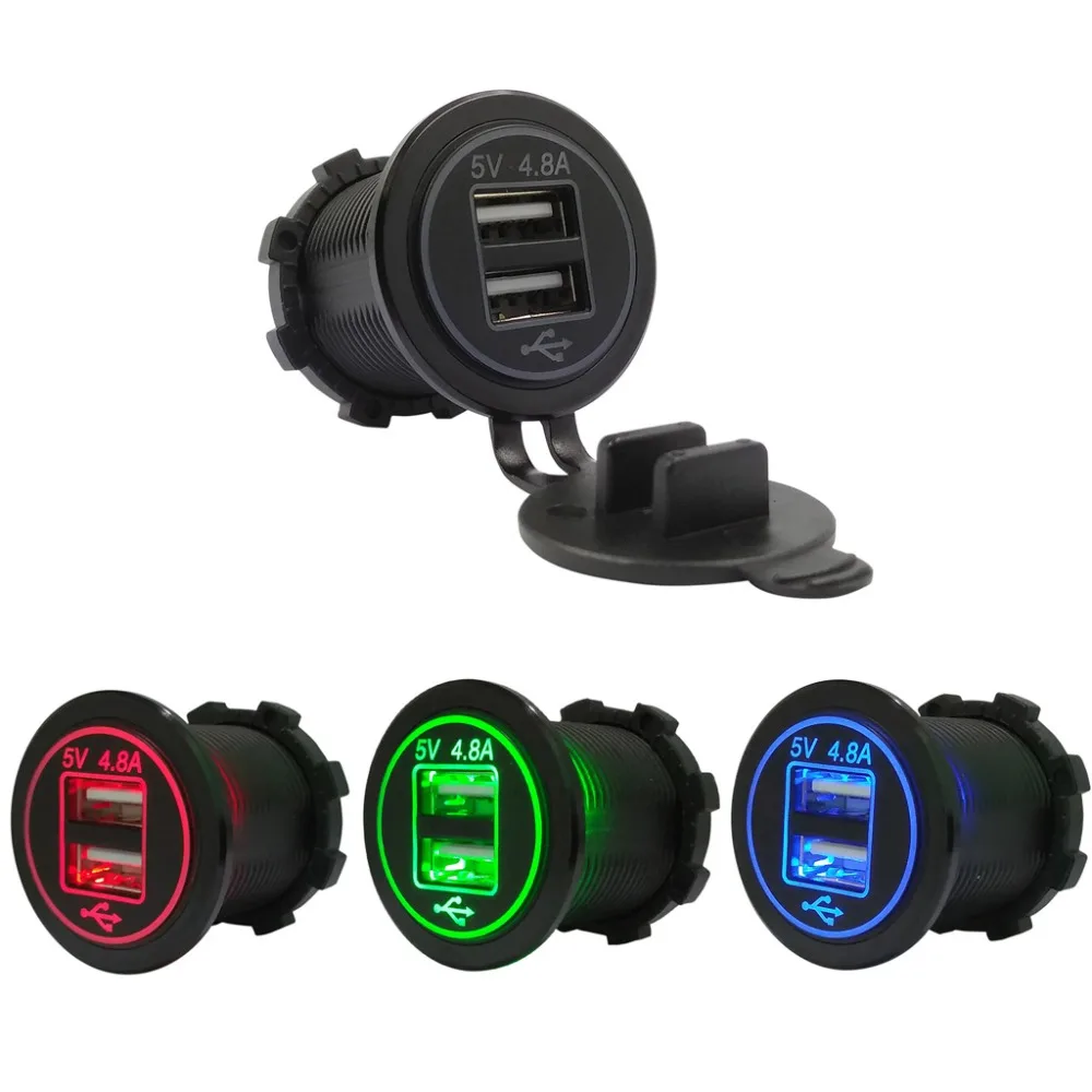 1 قطعة الأحمر/الأزرق/الأخضر LED للماء المزدوج USB شاحن سيارة DC 12 فولت 24 فولت العالمي تهمة المقبس محول الطاقة
