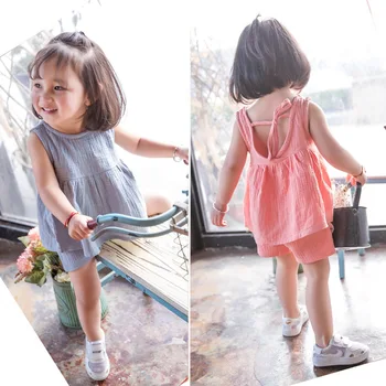 

New Korean Girls Clothing Sets Back Tie Dresses And Shorts In The Summer Of 2020 Toddler Girl Clothing 2 Piece Set Girl
