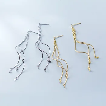 

Bohi Real. 925 Sterling Silver jewelry White/Gold Star &Wave Twist Threader dangle Earrings Tassel GTLE2808