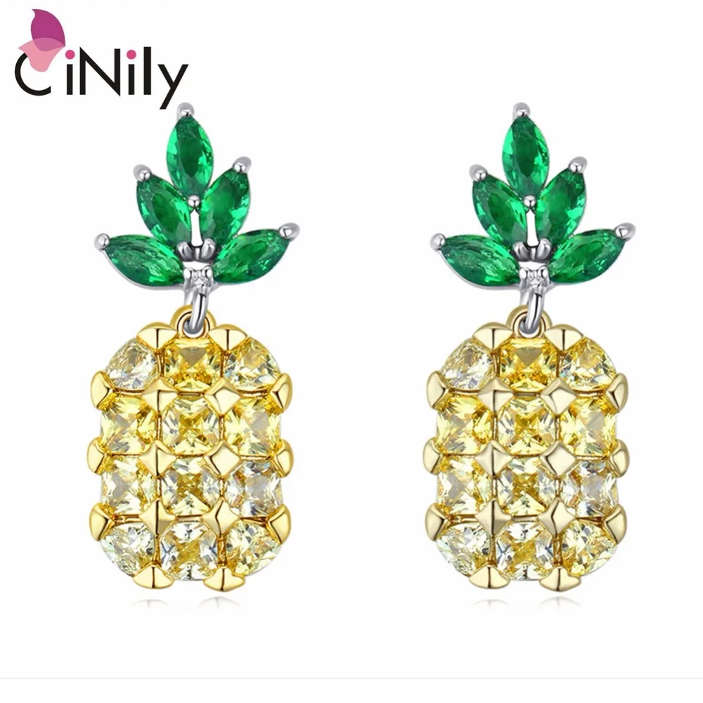 

CiNily Gold Zircon 925 Sterling Silver Wholesale Lovely Lovely Pineapple for Women Jewelry Party Gift Stud Earrings 1" FH7850