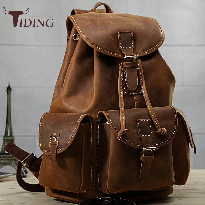 Designer Top Italian Cow Leather Travel Backpack Vintage Genuine Soft
