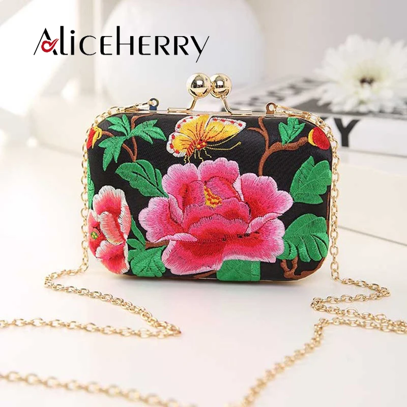 

Aliceherry Women clutch bags ladies national style evening bags flowers wedding bridal handbags purse party bags phone holder