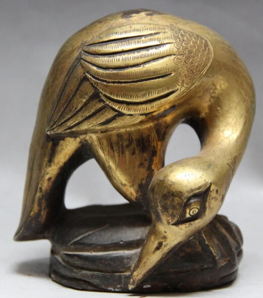 

JP S0524 5" Chinese Bronze 24K Gold Gilt Folk red-crowned crane Bird sculpture Statue (B0413)