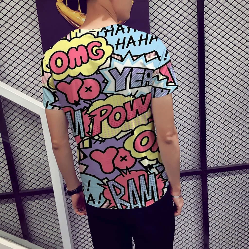 Plus Size T-Shirts 2019 Summer Mens Clothing Letter Splicing PrintShort SleeveTee Top Fitness Tshirts Streetwear Male T-shirts