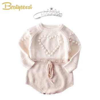 

3D Ball Heart Baby Romper Knitted Baby Girl Clothes Jumpsuit Toddler Costume Long Sleeve Infant Onesie Baby Girl Romper