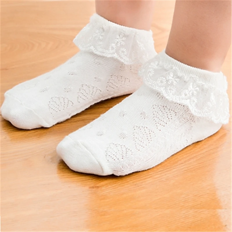 Baptism Party Solid White Newborn Baby Girl Socks;Ruffles Golden Flower