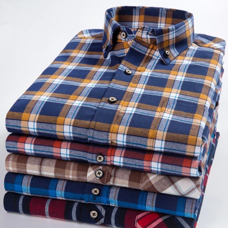 

Top Sell 100% Pure Cotton Plaid Casual Long Sleeved Shirt Men New Spring Business High Quality Thick Fashion Young Man Camisa