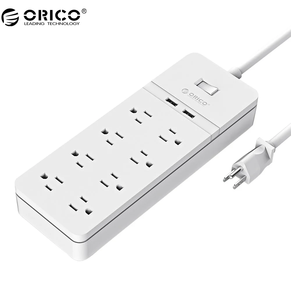 ORICO FPC USB сетевой шнур usb защита розетки от скачков напряжения 4/6/8/10 розетками переменного тока 2 Зарядка через USB Порты 5V2. 4A USB Выход пролонгации гнезда - Цвет: 8A2U  White