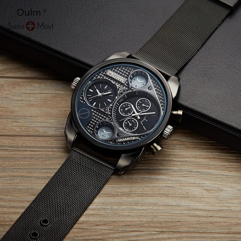 

Oulm Luxury Brand Men Analog Digital Leather Sports Watches Men's Army Military Watch Man Quartz Clock Relogio Masculino Gold