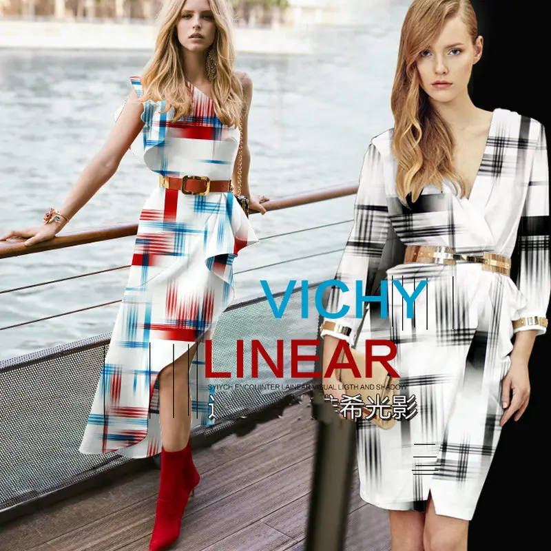

black white line Digital Printed Elastic Silk Satin Fabric Stretch Silk Fabric
