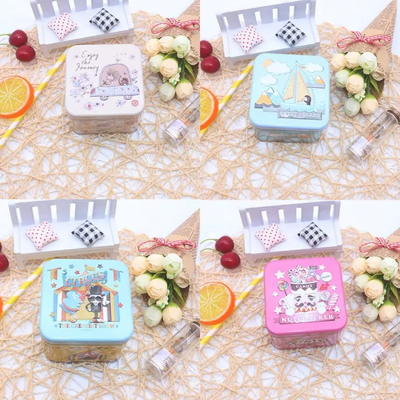 

1PC Empty Tin Storage Box Mini Metal Box Tinplate Dream House Tin Metal Container Small Storage Box Kids Gift
