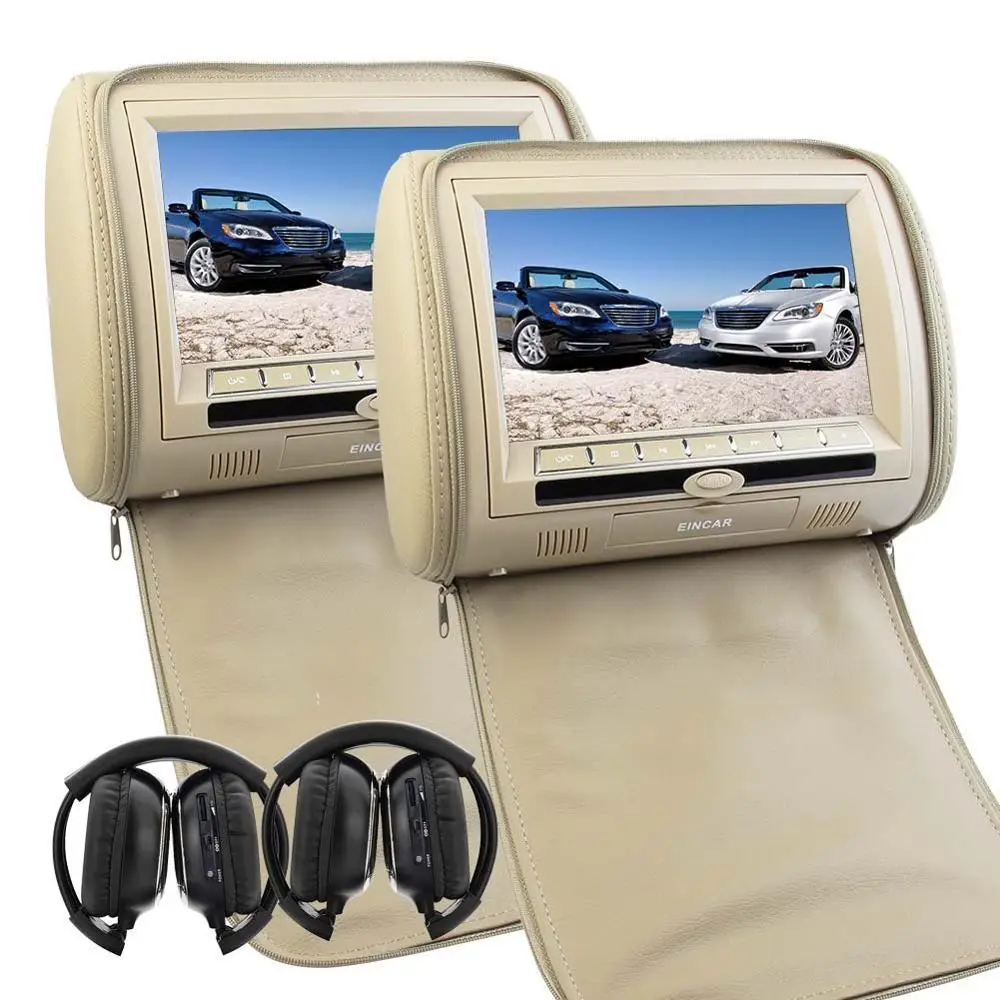 

Pair of 9" Car Headrest DVD Player with TFT LCD Digital Screen Auto Monitor support USB IR FM Transmitter Speaker+2 IR Headphone
