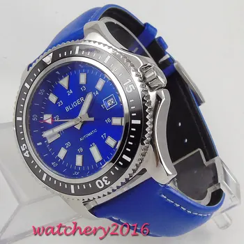 

Luxury Brand BLIGER 44mm Blue Dial Stainless steel Case Rotating Bezel Date NEW Arrive Automatic Movement men's Watch