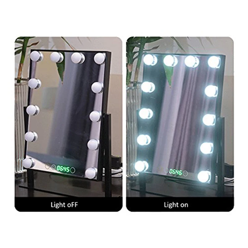 Espelho de Maquiagem Profissional com Luzes Conjunto de Mesa com Toque Led e Relógio Vaidade Inteligente Ajustável Luzes Digital 15 Espelhos para maquiagem