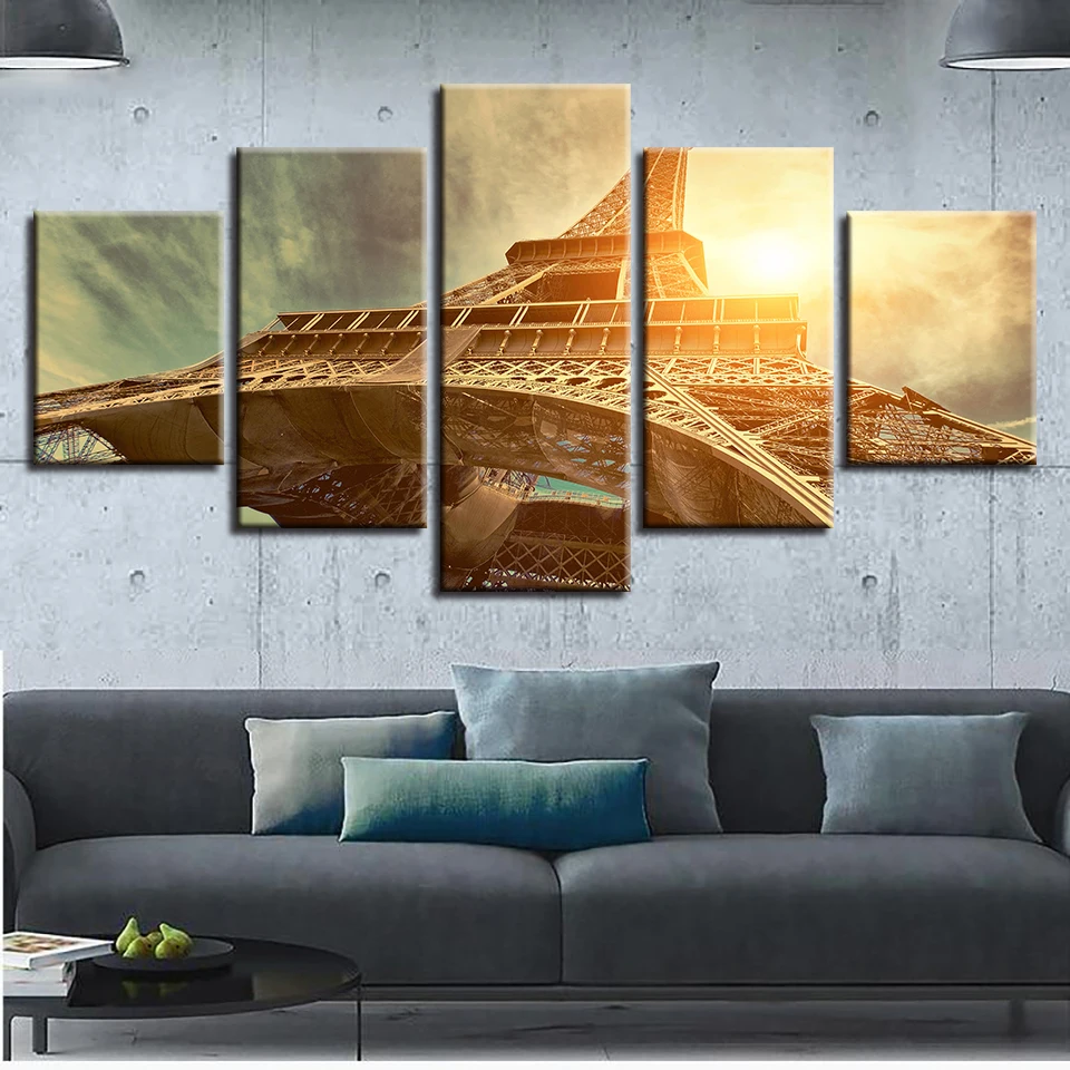 

Art Frame Modular Canvas Pictures Decor Wall 5 Pieces Paris Tower Sunshine Paintings Modern Artworks HD Printed Landscape Poster