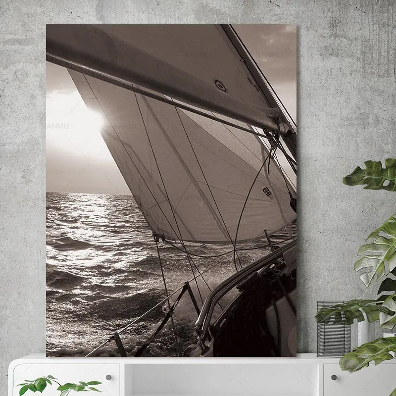 

Canvas Painting Prints Sailboat Sea Nordic Abstract Sun Landscape Wall Pictures Art Decoration Pictures Scandinavian No Frame