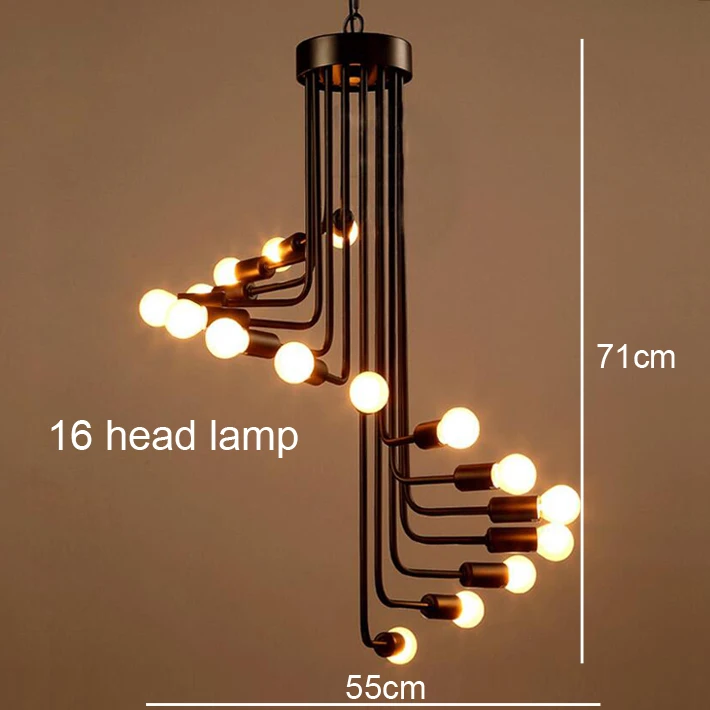Промышленный Лофт подвесной светильник, люстра, Современная черная лестница, вращающаяся люстра, подвесной светильник светодиодный на выбор
