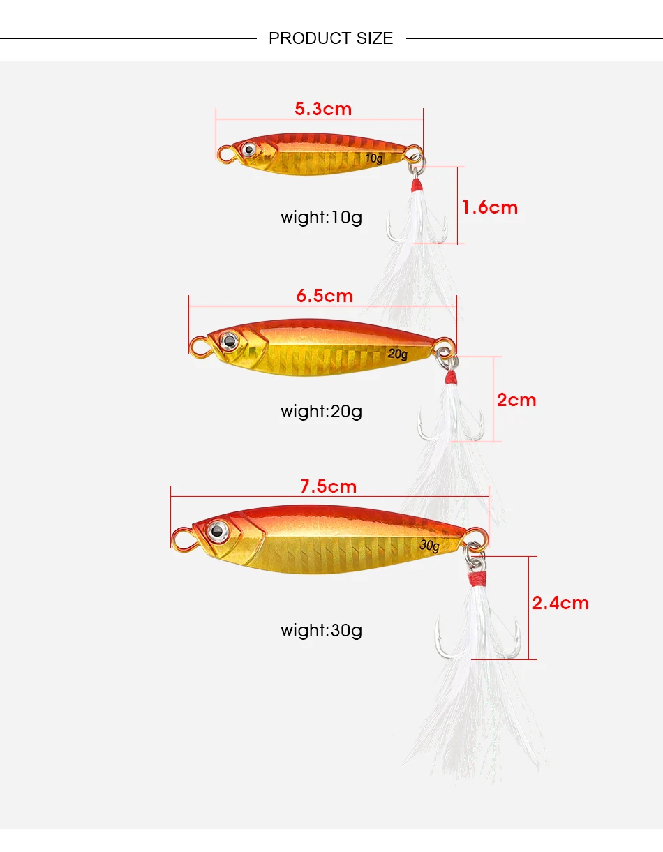 Isca para Carpa Isca de Pesca Isca de Pesca de Corrico Dagezi Lote Metal Jig Isca Dura 10g 20g 30g Saltwaterjigging Sinking de Corrico 6 Pçs - 3 Iscas artificiais