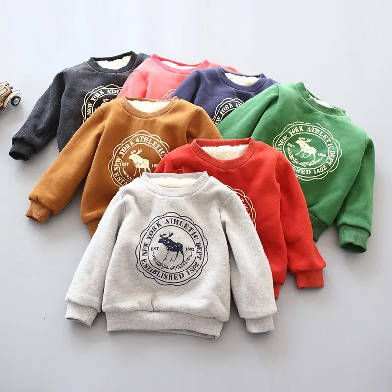 

Baby girls boys winter autumn pullover velvet thicken warm full sleeve tops sweaters costume cotton O-collar clothes