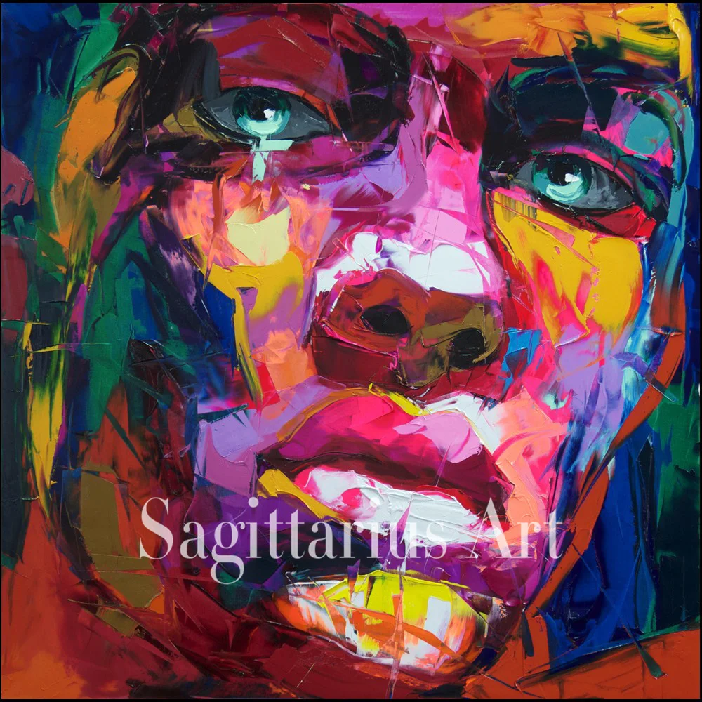 

Hand Painted High quality Palette knife colorful face Wall Decor Oil Painting Canvas Francoise Nielly Pop Art Living Room Art