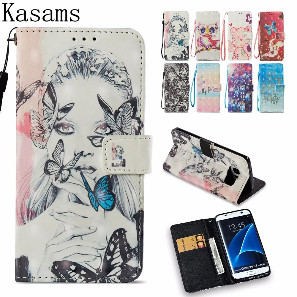 Fundas для samsung Galaxy S7 край G935 Телефон чехол для samsung S7 SM-G930 Flip Book Cover 3D блеск живопись PU кожа Coque