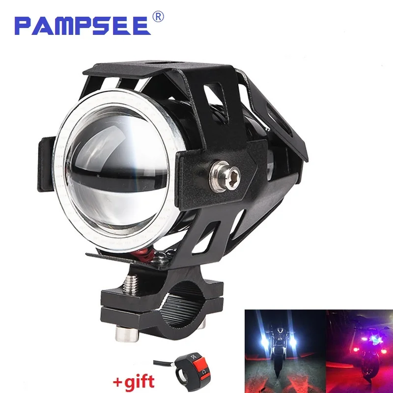 

PAMPSEE 2PCS U7 Motorcycle LED Headlights 125W 3000ml Moto Auxiliary Head Lamp Lights 12V U7 LED Motobike Angel Eye Headlamp