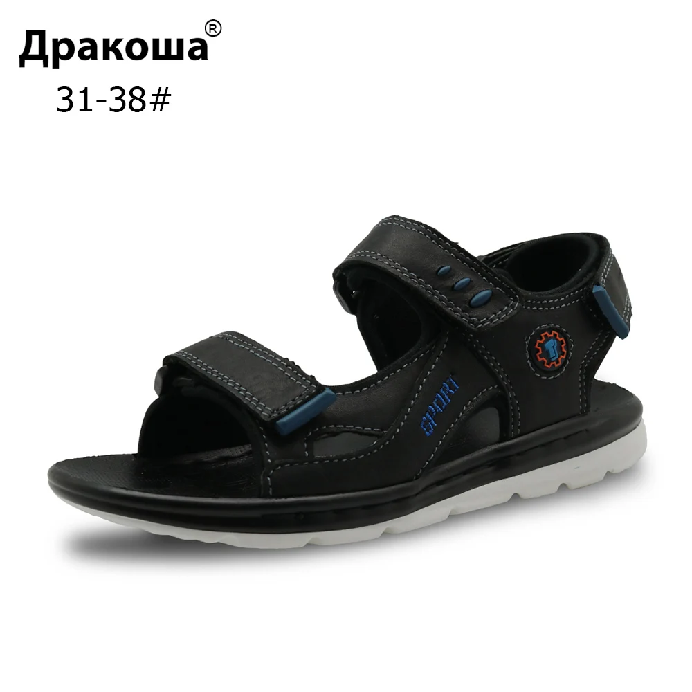 Apakowa Big Kids Shoes Genuine Leather Boys Beach Sandals with Arch Support Flat Orthopedic Children's |