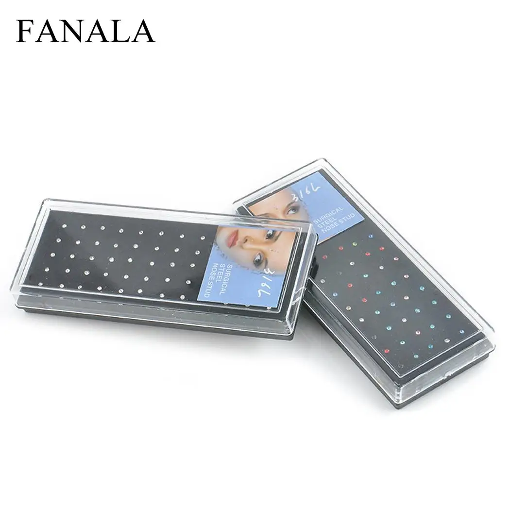 

60pcs/Box Stainless Steel Women Nose Studs Rings Piercing Pin Body Jewelry Accessories Charm Rhinestone Nose Decoration