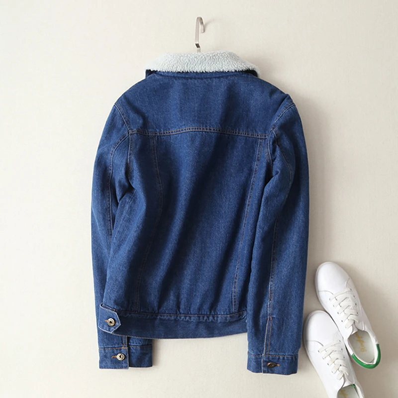 New  Spring Autumn Winter New 2019 Women lambswool jean Coat With 4 Pockets Long Sleeves Warm Jeans Coat