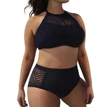 Плюс размер пляжный бюстгальтер бикини набор сексуальный полый купальник с вырезом на спине женские купальные костюмы Высокая талия сплошной Maillot De Bain Лето#5