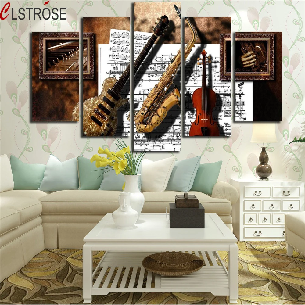 Wall-Art-Prints-Frame-Decor-5-Pieces-Musical-Instruments-Guitar-Saxophone-Violin-Music-Score-Paintings-Modular (3)