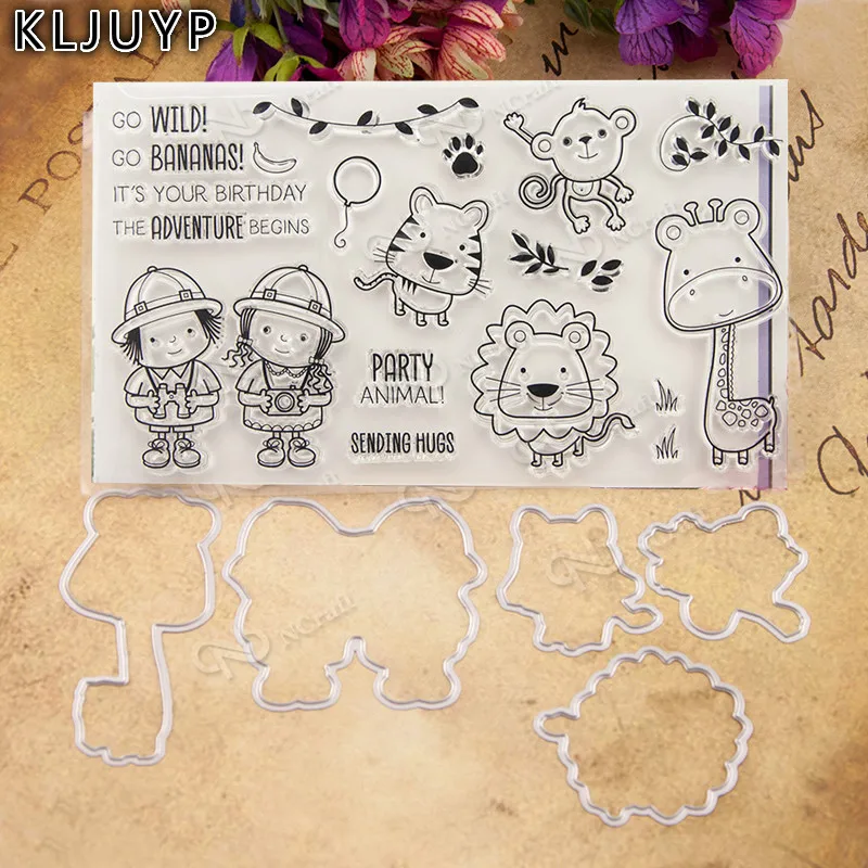 

KLJUYP Animal Party Transparent Stamp And Cutting Dies for DIY Scrapbooking/Card Making/Kids Fun Decoration Supplies