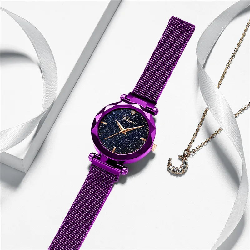

Fashion Newly Simple Starry Sky Woman Watch Stainless Steel Mesh Watchband Quartz Analog Wristwatch Clock Orologio for Ladies 45