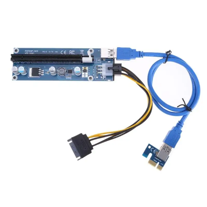 PCI-E1X to 16X Extender Riser Card 6Pin DC-DC USB3.0 Cable for Mining