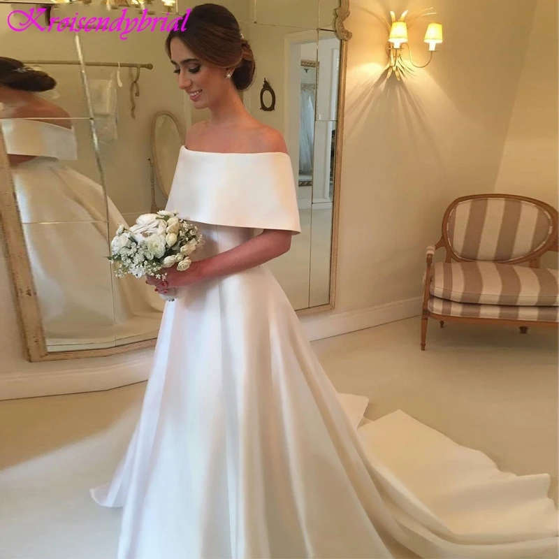 QFS083 Vestidos De Noiva романтическое роскошное атласное свадебное платье трапециевидной