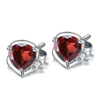 

GEM'S BALLET 1.68Ct Natural Garnet Gemstone Heart Stud Earrings for Women Wedding 925 Sterling Silver Cute Earrings Fine Jewelry