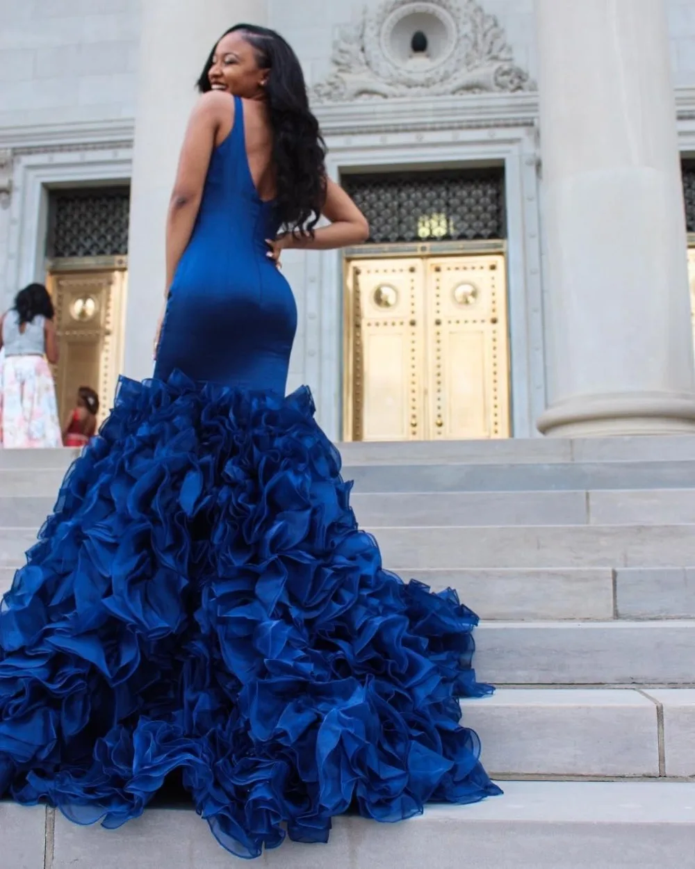 Темно-синие черный девичьи платья для выпускного вечера 2019 Vestidos Elegantes партии Сексуальная V шеи Русалка Формальное вечернее платье