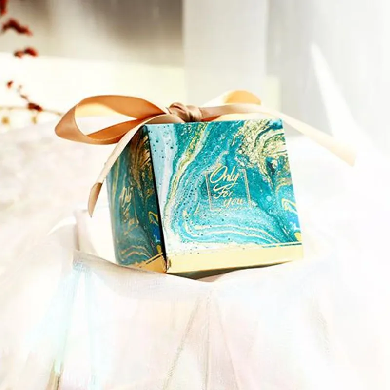 Горячее тиснение мраморная коробка с лентой для Baby Shower Конфеты diy Свадьба День