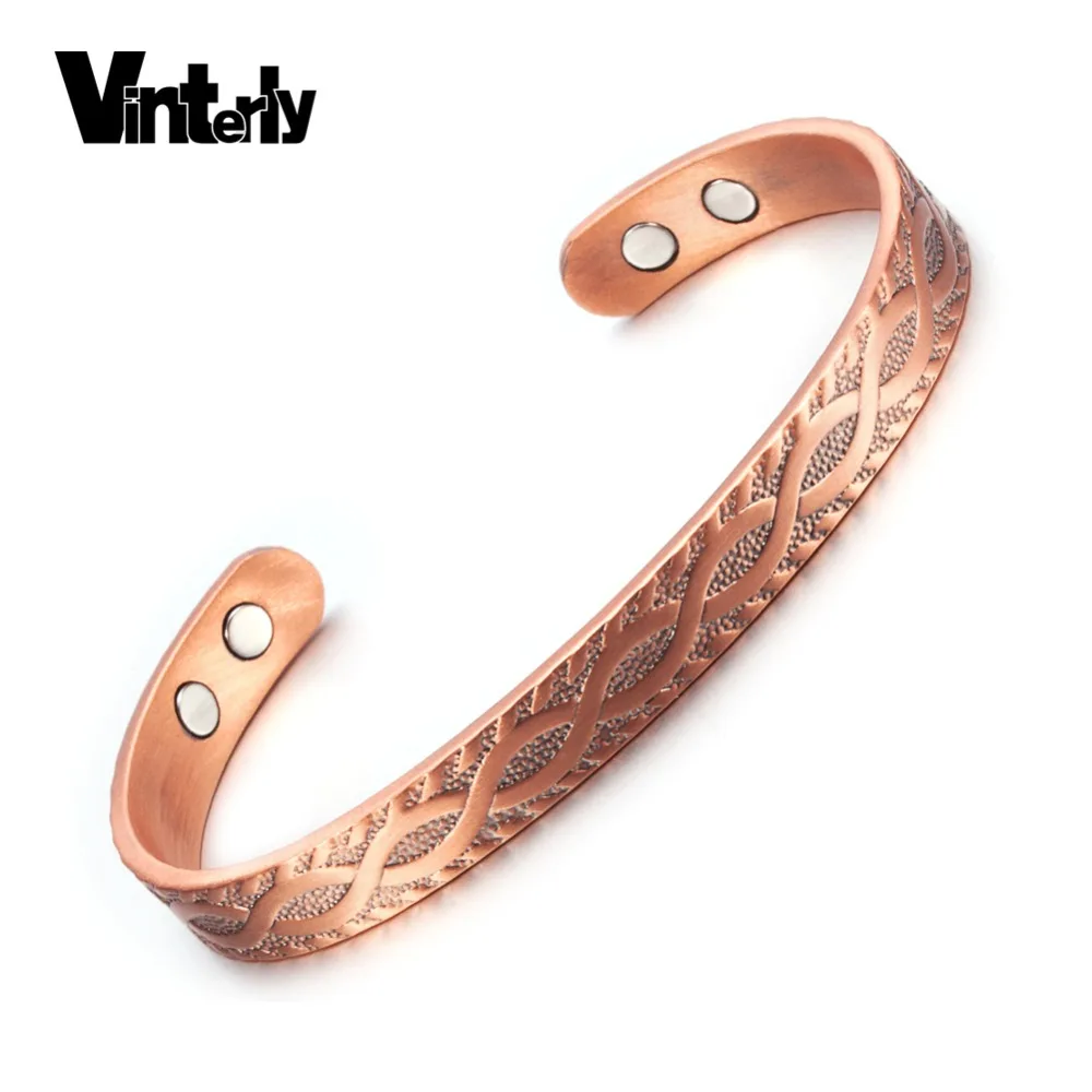 

Vinterly Magnetic Pure Copper Bracelets Men Vintage Open Cuff Adjustable Jewelry Health Energy Bracelets & Bangles For Arthritis