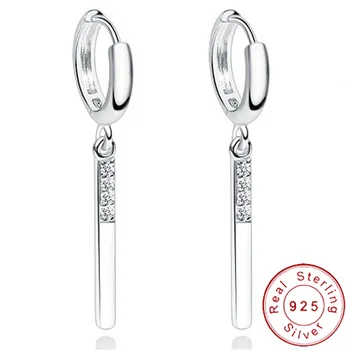 

Simple Design 925 Sterling Silver Long Bar Earrings Small Hoop Minimalistic Drop Modern Earing Women Jewelery Oorbellen SE087