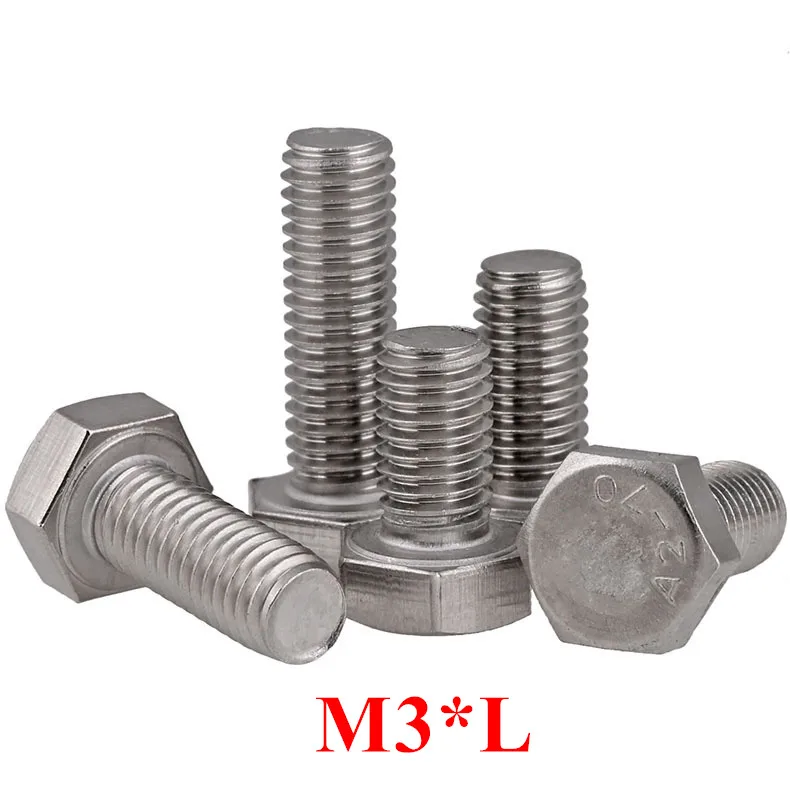 

100pcs M3*L Stainless steel External Hex Socket Head Screw 3mm Outer Hexagonal Screw Bolts DIN933