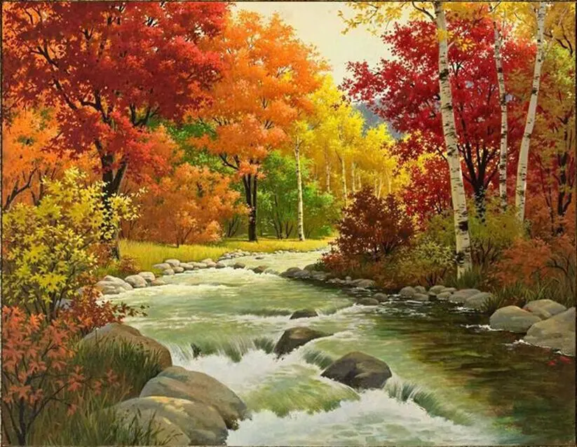 Oil painting Original art landscape Forest Tree on canvas 2