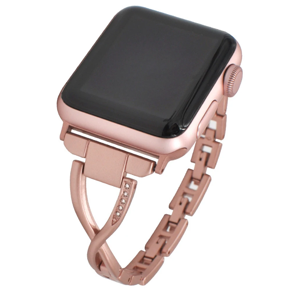 Часы группы металлический X бриллиант в форме инкрустированные часы ремешок для Apple Watch