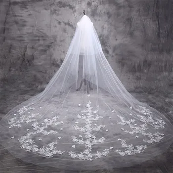 

5 M Cathedral Wedding Veil 2020 Long Lace Applicue Flower Bridal Veil 5 Meters Wedding Accessories Veu De Noiva