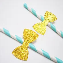 На заказ Золотой блестящий бант бумажные соломинки Свадебные для новобрачных, вечеринка в честь новорождённого дня рождения размешиватели напитков/декоративные соломинки