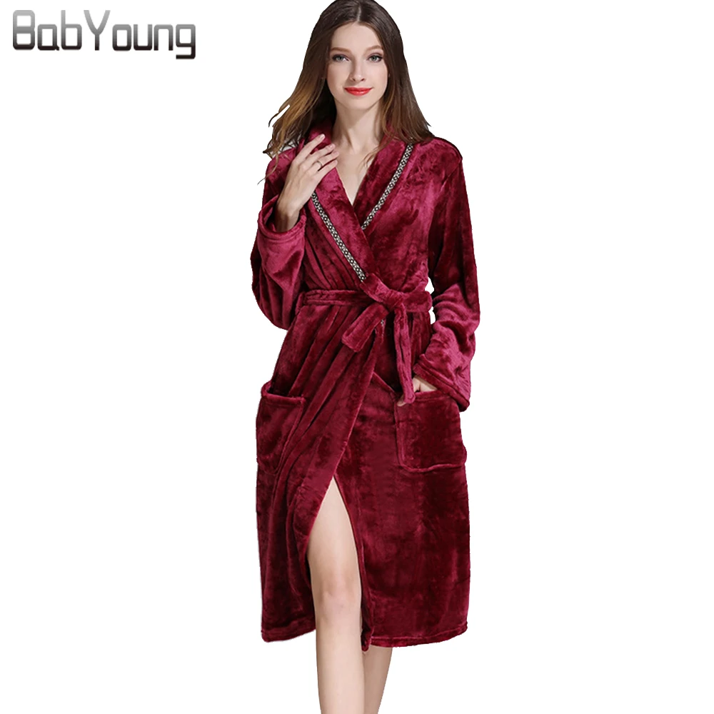 BabYoung Winter Robes For Women Womens Flannel Bathrobes Thickening And