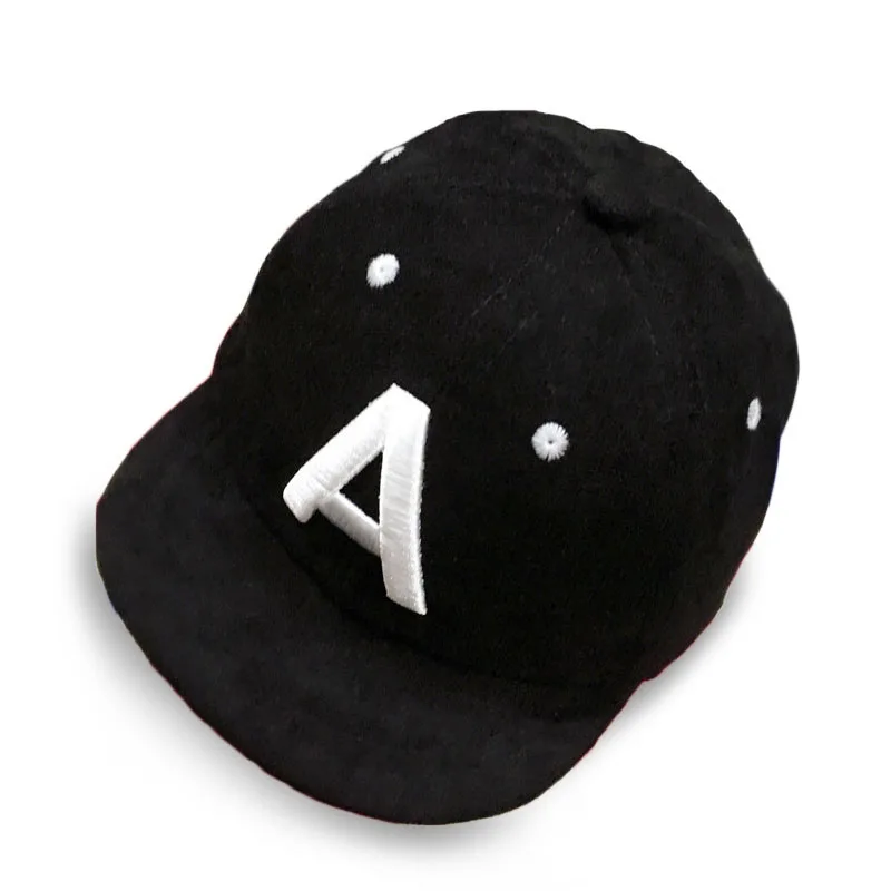 Детская вязаная бейсбольная кепка с помпоном, зимние шапки для детей, для девочек, регулируемая бейсболка, одноцветная полосатая Кепка s - Цвет: letter black