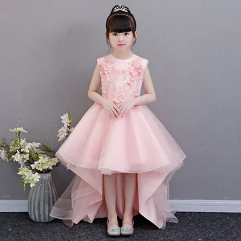 

Pink Lace Girl Summer Dress Flower Girl Wedding Dresses Trailing Girl Party Princess Birthday Dress First Communion Gown